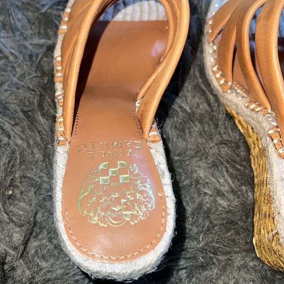 Women's new Vince Camuto leather, peep toe rattan, wedge heels, sandals, sz 6.5 - Picture 10 of 16